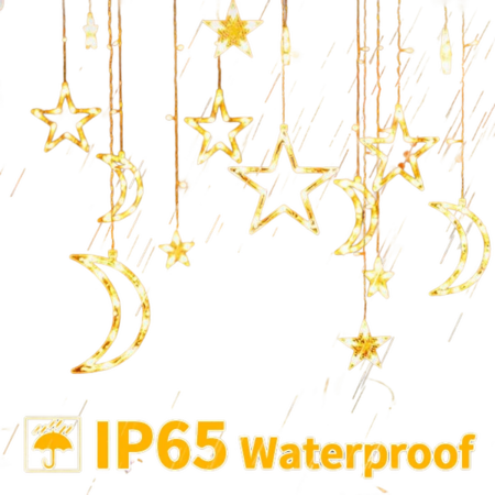 3.5m Solar Lights Outdoor Moons Stars PVC String Lights Solar Curtain Lights USB Rechargeable Remote  Fairy Lights for Patio Gazebo  Porch Warm Color