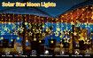 3.5m Solar Lights Outdoor Moons Stars PVC String Lights Solar Curtain Lights USB Rechargeable Remote  Fairy Lights for Patio Gazebo  Porch Warm Color