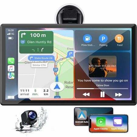 9 Inch Wireless Carplay with 1080P Reverse Camera,Portable Touch Screen Car Play Radio Audio Receiver,Car Stereo with Mirror Link,GPS Navigation,Android Auto,Bluetooth,FM,Siri
