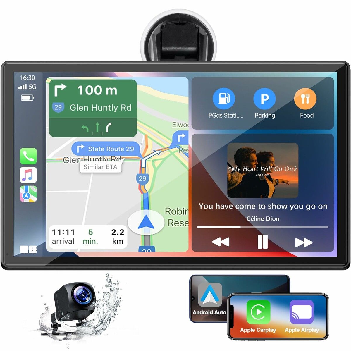 9 Inch Wireless Carplay with 1080P Reverse Camera,Portable Touch Screen Car Play Radio Audio Receiver,Car Stereo with Mirror Link,GPS Navigation,Android Auto,Bluetooth,FM,Siri