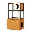 All In One Cat Tree Litter Box Enclosure Condo Scratching Post Climber Tower Kitty Play Gym House Pet Furniture Bed Perch Entrance Cabin Toilet Washroom