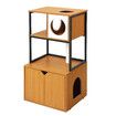 All In One Cat Tree Litter Box Enclosure Condo Scratching Post Climber Tower Kitty Play Gym House Pet Furniture Bed Perch Entrance Cabin Toilet Washroom