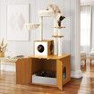 2 In 1 Cat Tree Litter Box Enclosure Scratching Post Tower Kitty Play House Pet Furniture Bed Condo Hammock Entrance Cabin Toilet Washroom