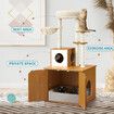 2 In 1 Cat Tree Litter Box Enclosure Scratching Post Tower Kitty Play House Pet Furniture Bed Condo Hammock Entrance Cabin Toilet Washroom