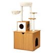 2 In 1 Cat Tree Litter Box Enclosure Scratching Post Tower Kitty Play House Pet Furniture Bed Condo Hammock Entrance Cabin Toilet Washroom