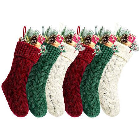 Personalized Christmas Stockings,18In Large Family Knitted Xmas Stocking with Leather Nameplate for Kids,6 Pack Customized Christmas Stockings for Fireplace Holiday