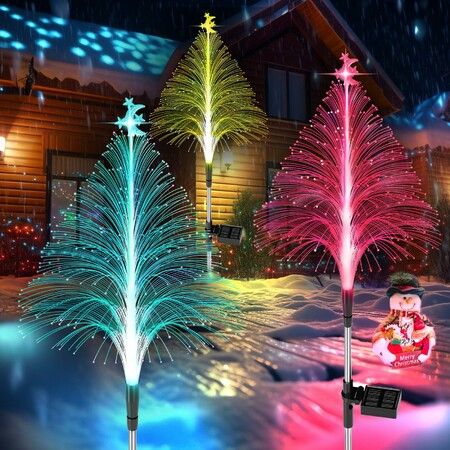 Solar Christmas Trees Lights Outdoor Decorations,Solar Tree Garden Lights Waterproof,Color Changing Solar Flower Lights Yard Stake Decor For Outside Decorative,2Pcs