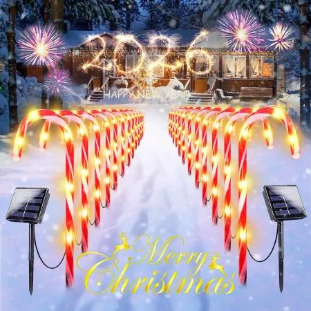 24 Pack Waterproof Solar Christmas Candy Cane Pathway Lights 8 Modes for Outdoor Garden Walkway Decor