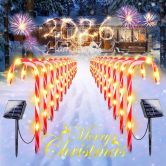 24 Pack Waterproof Solar Christmas Candy Cane Pathway Lights 8 Modes for Outdoor Garden Walkway Decor