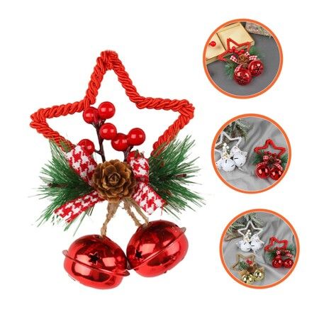 Pentagram Bell Xmas Mini Bow Window Bell Pendants Tree Ornament Christmas Bow Decoration Xmas Hanging Bell Xmas Tree Star(Red))