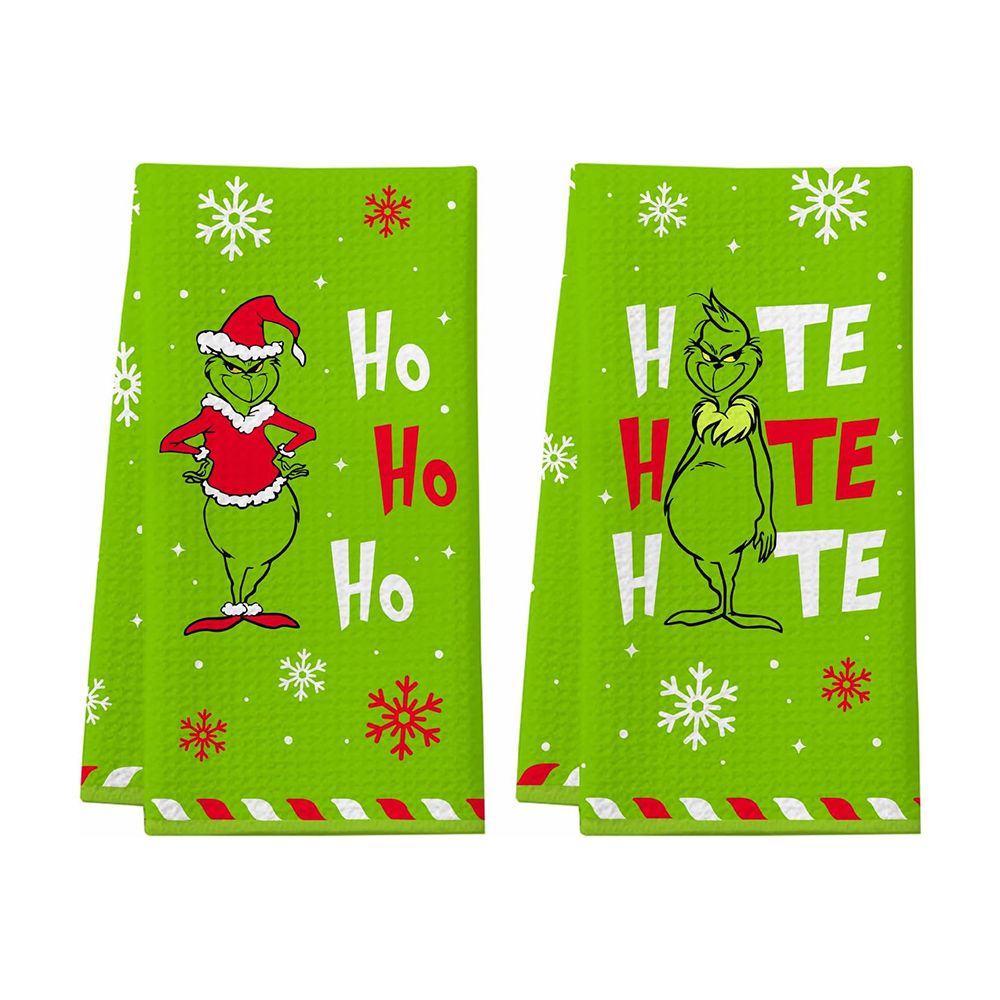 Christmas Grinch Kitchen Towels, 2 Pack Holiday Collection Dish Towels, Absorbent Bathroom Hand Towels