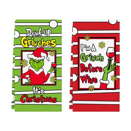 Christmas Grinch Kitchen Towels, 2 Pack Holiday Collection Dish Towels, Absorbent Bathroom Hand Towels