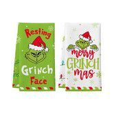 Christmas Grinch Kitchen Towels, 2 Pack Holiday Collection Dish Towels, Absorbent Bathroom Hand Towels