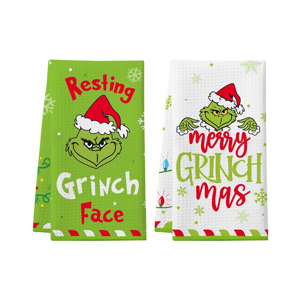 Christmas Grinch Kitchen Towels, 2 Pack Holiday Collection Dish Towels, Absorbent Bathroom Hand Towels