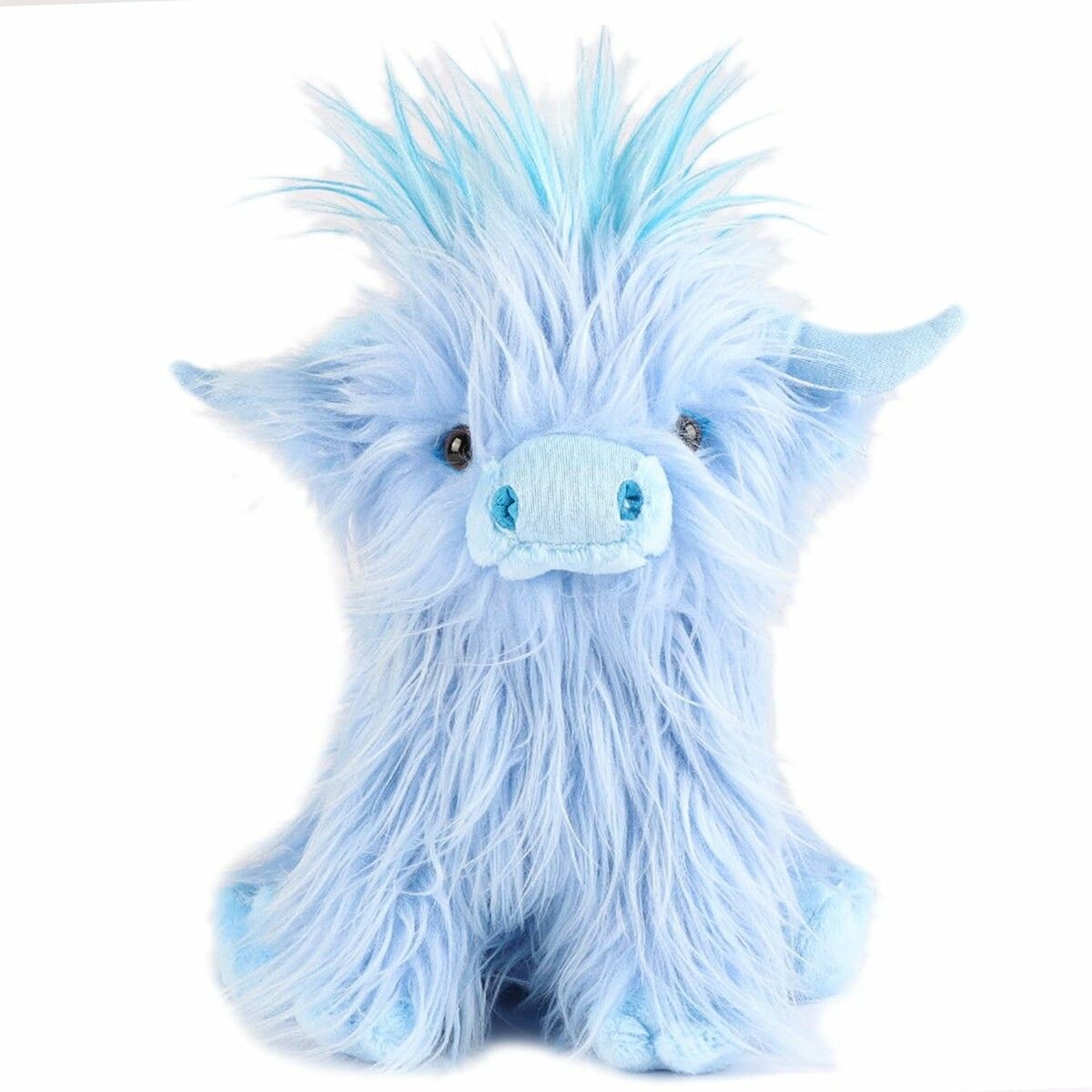 25cm Highland Cow Stuffed Animal Realistic Cow Plush Cattle Simulation Highland Cuddly Plushie Doll Farm Home Decor(Blue)