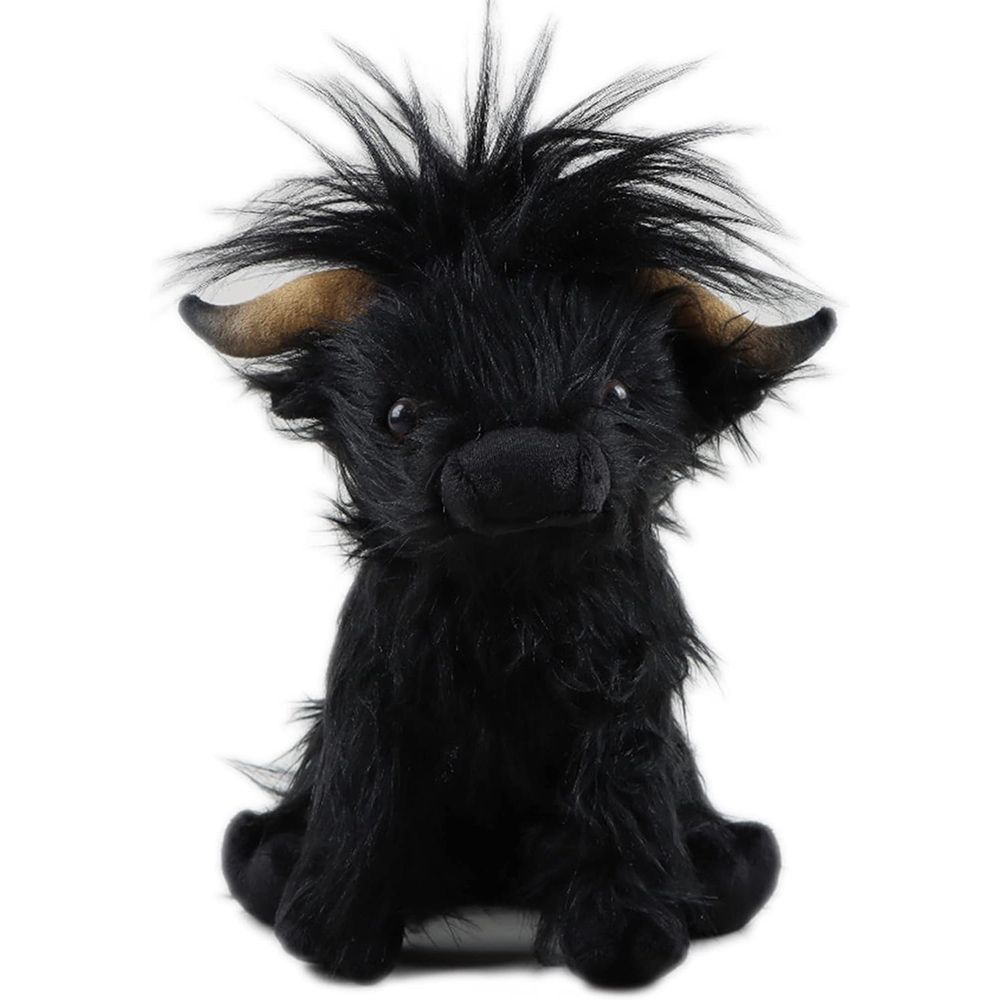 25cm Highland Cow Stuffed Animal Realistic Cow Plush Cattle Simulation Highland Cuddly Plushie Doll Farm Home Decor(Black)