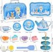 48 Tea Party Set for Little Girls Frozen Toys Elsa Princess Kids Kitchen Pretend Toy with Tin Tea Set, Desserts & Carrying Case - Birthday Gift for Age 3+