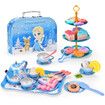 48 Tea Party Set for Little Girls Frozen Toys Elsa Princess Kids Kitchen Pretend Toy with Tin Tea Set, Desserts & Carrying Case - Birthday Gift for Age 3+