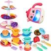 48 PCS Tea Set Girls, Toddler Tea Set Teapot with Music Light, Dessert, Kids Play Food, Tea Party Toys Birthday Gift for Toddlers Girls Boys Age 3-6