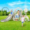 6 In 1 Slide Swing Set Freestanding Stairs Football Basketball Hoop Outdoor Playset Playground Set Climber Kids Toddlers Toys