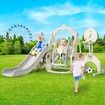 6 In 1 Slide Swing Set Freestanding Stairs Football Basketball Hoop Outdoor Playset Playground Set Climber Kids Toddlers Toys