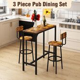 3PCS Bar Table Set 2 Stools Chairs Dining Breakfast Cafe Home Bistro Kitchen Pub Coffee Counter High Top Tall Furniture Rustic Industrial Wooden Metal