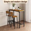 3PCS Bar Table Set 2 Stools Chairs Dining Breakfast Cafe Home Bistro Kitchen Pub Coffee Counter High Top Tall Furniture Rustic Industrial Wooden Metal