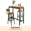 3PCS Bar Table Set 2 Stools Chairs Dining Breakfast Cafe Home Bistro Kitchen Pub Coffee Counter High Top Tall Furniture Rustic Industrial Wooden Metal