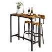 3PCS Bar Table Set 2 Stools Chairs Dining Breakfast Cafe Home Bistro Kitchen Pub Coffee Counter High Top Tall Furniture Rustic Industrial Wooden Metal