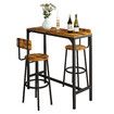 3PCS Bar Table Set 2 Stools Chairs Dining Breakfast Cafe Home Bistro Kitchen Pub Coffee Counter High Top Tall Furniture Rustic Industrial Wooden Metal