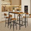 5PCS Bar Table Set 4 Stools Chairs Kitchen Dining Breakfast Home Bistro Cafe Coffee Pub Counter Tall High Top Furniture Industrial Rustic Wooden Metal