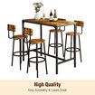 5PCS Bar Table Set 4 Stools Chairs Kitchen Dining Breakfast Home Bistro Cafe Coffee Pub Counter Tall High Top Furniture Industrial Rustic Wooden Metal