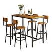 5PCS Bar Table Set 4 Stools Chairs Kitchen Dining Breakfast Home Bistro Cafe Coffee Pub Counter Tall High Top Furniture Industrial Rustic Wooden Metal