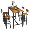 5PCS Bar Table Set 4 Stools Chairs Kitchen Dining Breakfast Home Bistro Cafe Coffee Pub Counter Tall High Top Furniture Industrial Rustic Wooden Metal