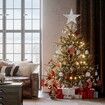 Christmas Star Tree Topper - 8 Inches Silver Glitter Christmas Tree Ornaments Metal Hollow Star for Christmas Tree Indoor Party Decoration Home Ornaments