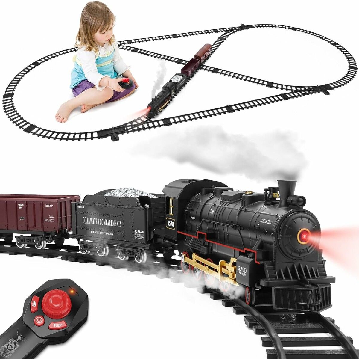 Christmas Train Set for Kids,Remote Control Train Toy with Long Train ...