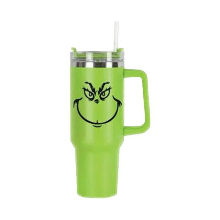 40oz Grinch Tumbler With Handle and straw, Stainless Steel Insulated Cup, Travel Cup, Double Wall Coffee Cup