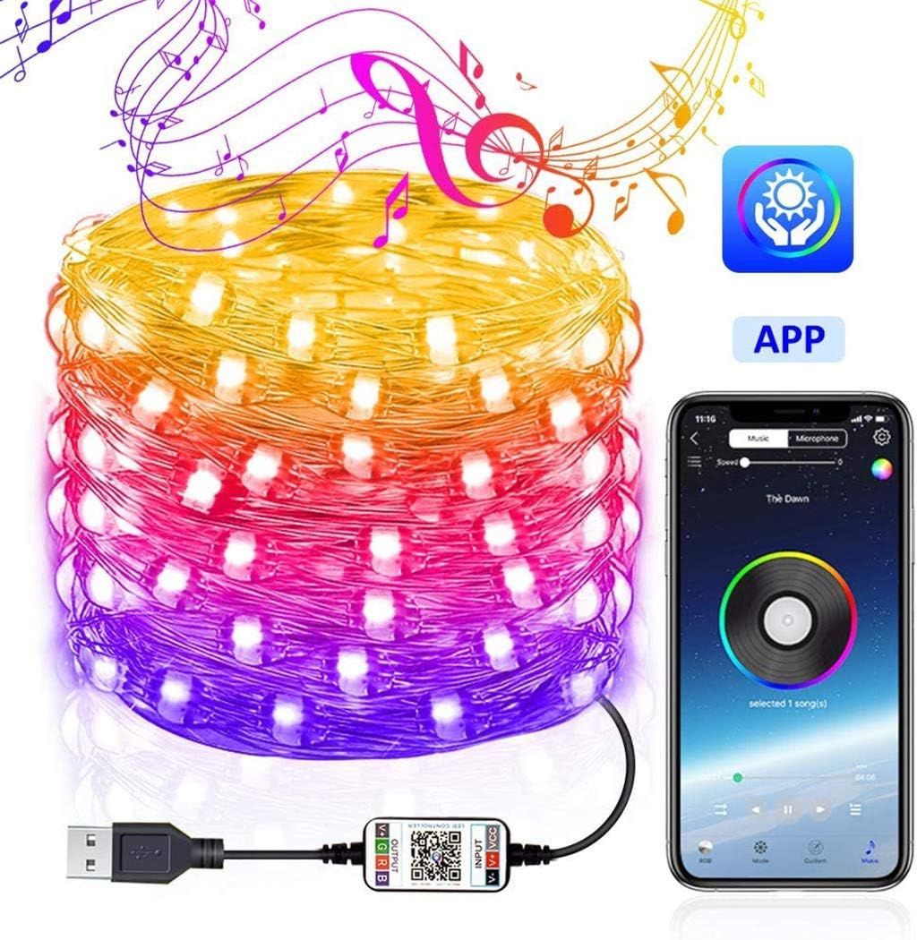 5 Meters 50 LEDS String Lights with Mobile Phone App, USB Copper Wire, Bluetooth Remote Control, Colorful LED Lights, for Christmas, Halloween