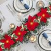 2PCS Poinsettia Christmas Flowers Decorations Garland String Lights, Xmas Tree Artificial Ornaments 2 Meter