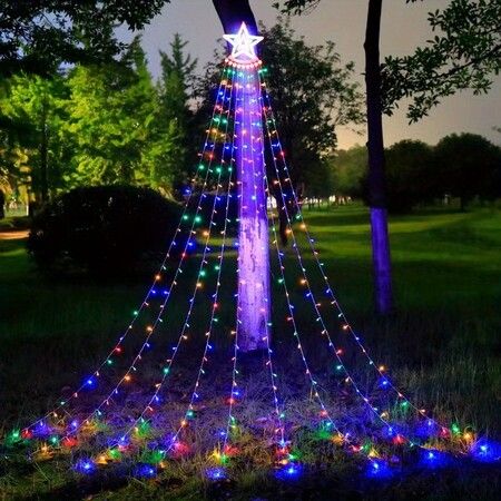 8 Modes Solar LED Waterfall String Lights 260pcs Light Beads Suitable for Holiday Christmas Party Favor Garden Decoration Colorful Lights