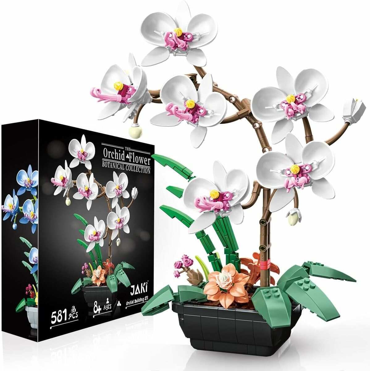 Flower Orchid Building Blocks, Plant Decoration, Artificial Building Set, Home Decoration Accessory for Adults, Botanical Collection, Ideal Gift, 581pcs