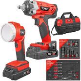 20V Cordless Combo Kit Impact Wrench Driver 7-piece Socket Adaptor 9-Piece Extension Bar Set 20V LED Light w/Tool Bag