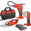 20V Cordless Combo Kit Tyre Inflator Handheld Vacuum Cleaner LED Torch w/ Tool Bag