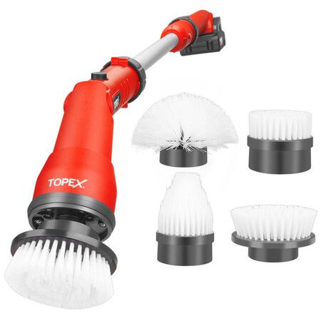20V Cordless Power Scrubber With Extension Long Handle & 4 Replaceable Brush Heads,2 Speeds Power Scrubber Brush