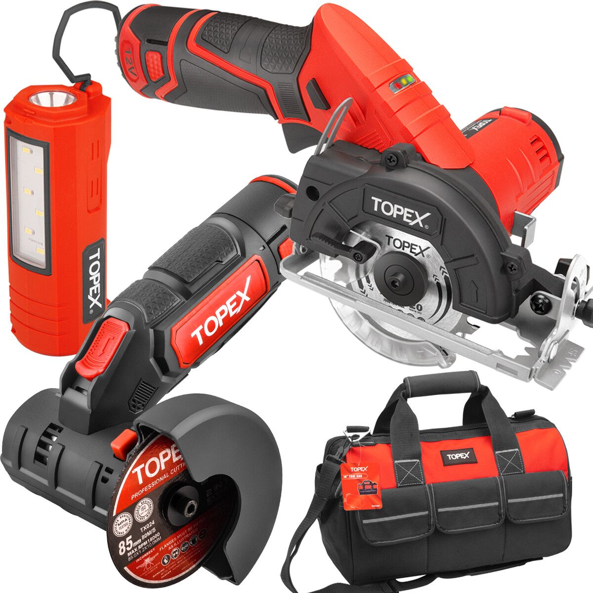 12V Cordless Power Tool Kit Angle Grinder Circular Saw LED Torch