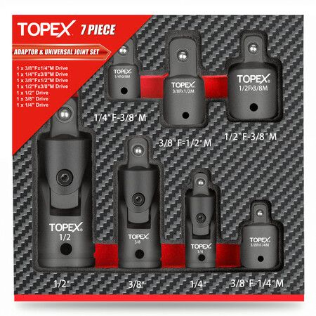 7-piece socket adaptor set 1/4" 3/8" and 1/2" universal joint socket adaptor