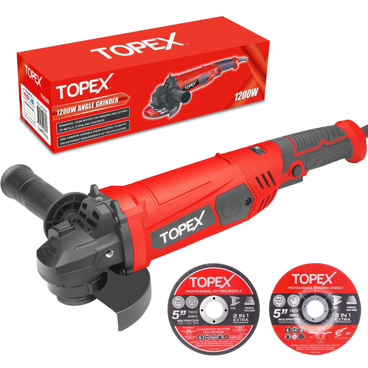 1200W Angle Grinder Heavy Duty 125mm 5" Angle Grinder w/ Cutting Disc