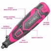 Monika 12V Cordless Rotary Tool Pink Variable Speed Engraver Grinder Multi Accessories