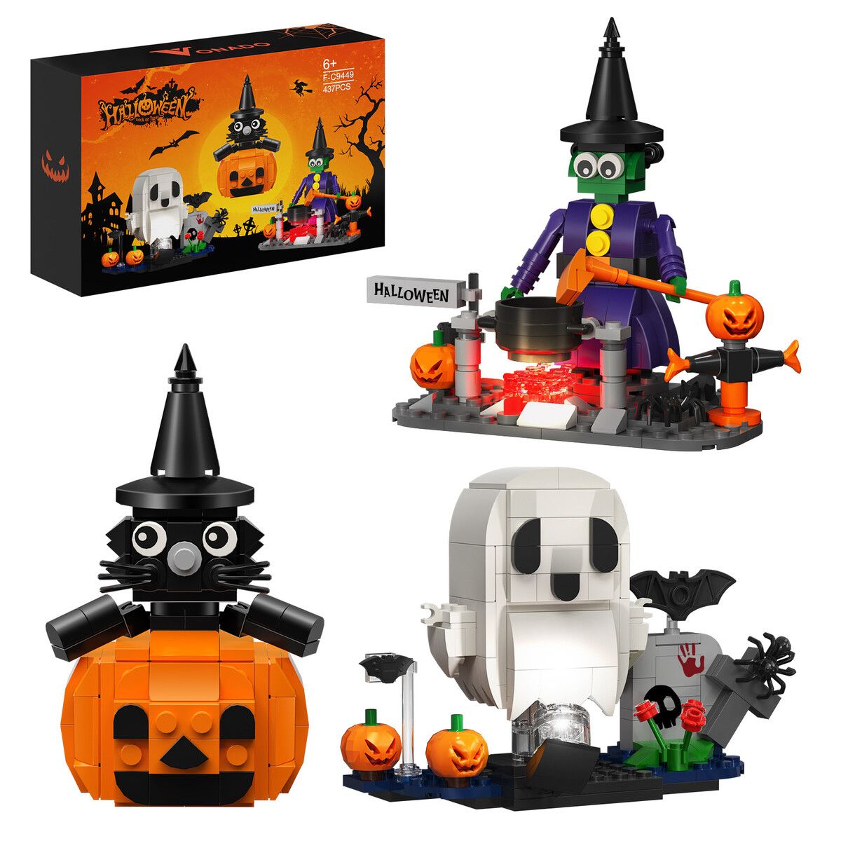 Halloween Horror Serise Building Blocks Toys Set Kids Holiday Gifts Home Car Office Decorations Collectibles Fall Decorations for Home(437 Pieces)