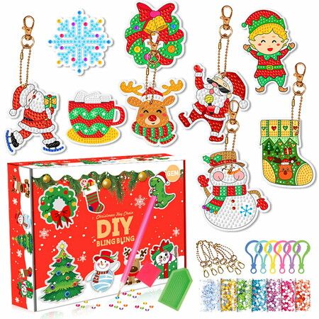 Christmas Diamond Painting Keychain DIY Hanging Diamond Art Kits Diamond Ornaments for Kids Christmas Crafts Family Decor